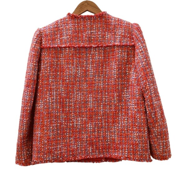 Ann Taylor Tweed Jacket 8T TALL Fringe Edge Orange Spark Lined - Picture 4 of 10